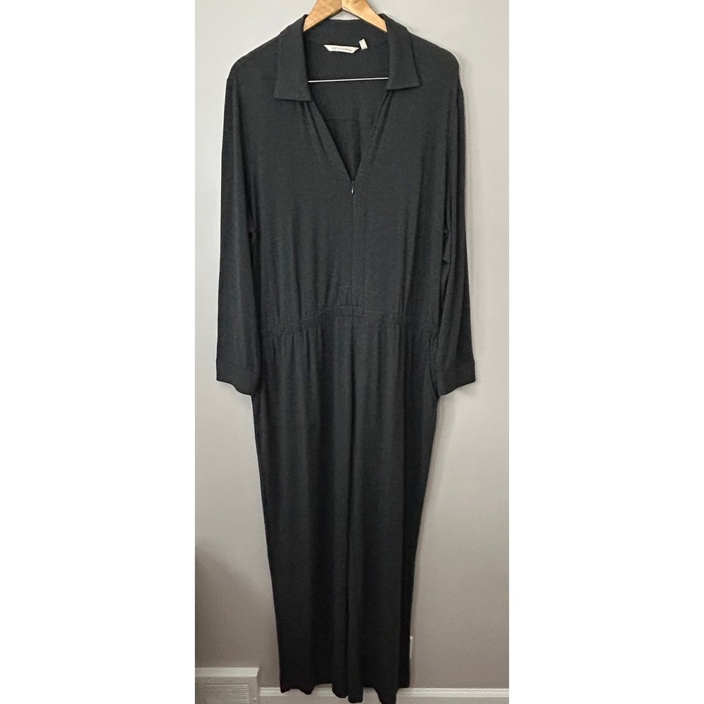 Soft Surroundings Jumpsuit Womens 2X Gray Tamara Jersey Zip Front Stretch Casual